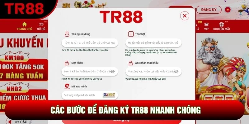 Các bước để đăng ký TR88 nhanh chóng Các bước để đăng ký TR88 nhanh chóng