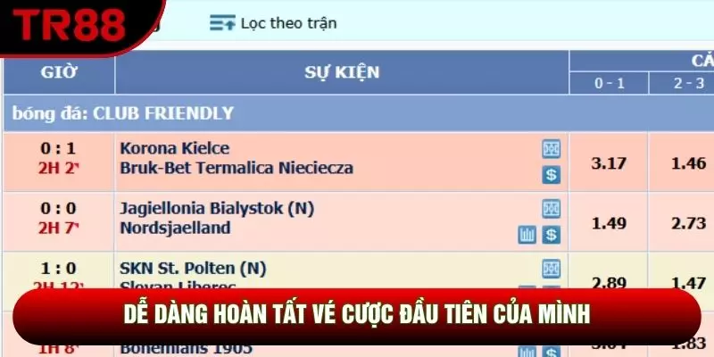 Dễ dàng hoàn tất vé cược đầu tiên của mình