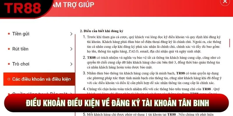 Điều khoản điều kiện về đăng ký tài khoản tân binh Điều khoản điều kiện về đăng ký tài khoản tân binh