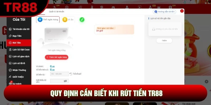 Quy định cần biết khi rút tiền TR88