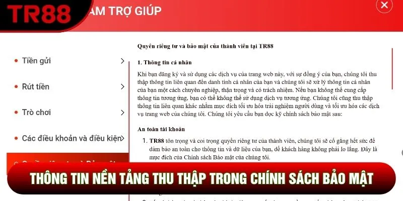 Thông tin nền tảng thu thập trong chính sách bảo mật 